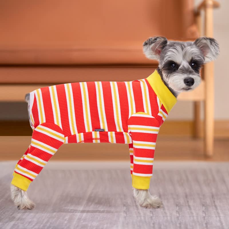 Image of Dog Surgery Recovery Suit for Small Dogs, 4-Legged Dog Onesie After Surgery with Back Snaps, Breathable Cotton Spay and Neuter Bodysuit for Female and Male Dogs