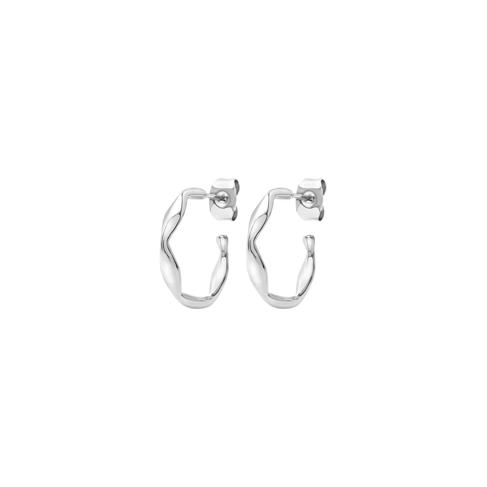 Breil, Collezione Alchemy, Orecchini Hoop in Acciaio Donna, Forma Esagonale, Pratica Chiusura a Farfalla, Misura 18mm