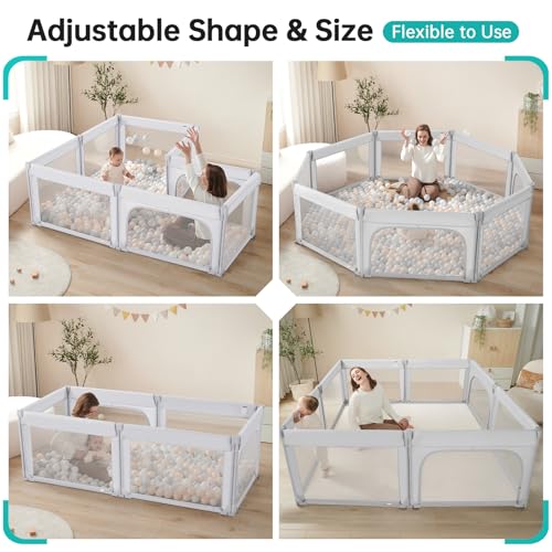 Image of Doradotey 8-Panel Foldable Baby Playpen for Toddlers 1-3, Adjustable Shape Large 59x71 Indoor Playard, No Tools Assembly, 360 Breathable Mesh, Separate Washable Panels Safety Fence, Grey