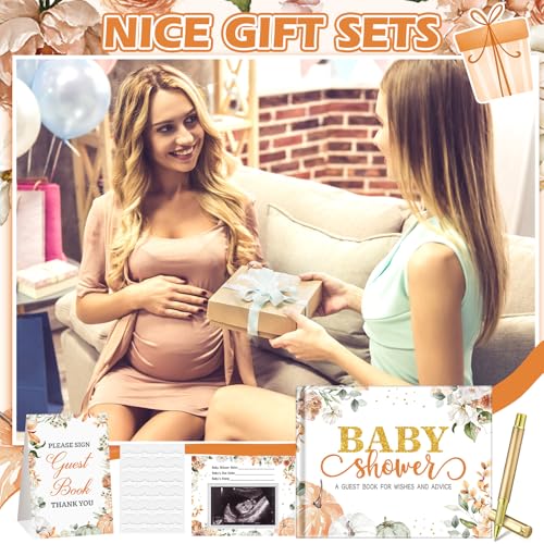Image of Fuyoooo Little Pumpkin Baby Shower Guest Book Baby Shower Sign in Guest Book Reception with Sonogram Page Keepsake Includes Gold Pen Table Card and Adhesive Photo Corner for Birthday
