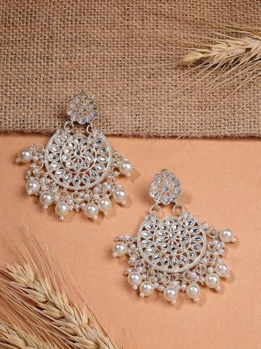 Image of Sukkhi Traditional Gold Tone Plated with Kundan & Pearls Studded Dangle Earring Jewellery for Women & Girls|E107339