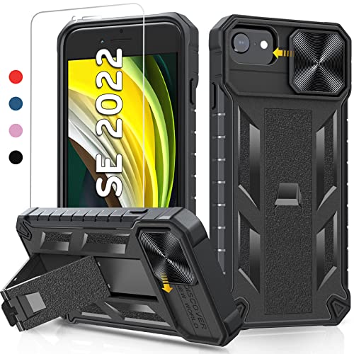 Soios For Iphone Se 2022 Phone Case: Iphone Se 2020 / 2Nd / 3Rd / 8/7 / 6S / 6 Case With Kickstand - Heavy Duty Military Grade Drop Protection Phone Cover - Rugged Protective Shockproof Bumper Black #TOP7