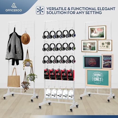 2' x 6' Grid Panel 4-Sided Floorstanding Display Fixture with Rolling Base. Matte Black