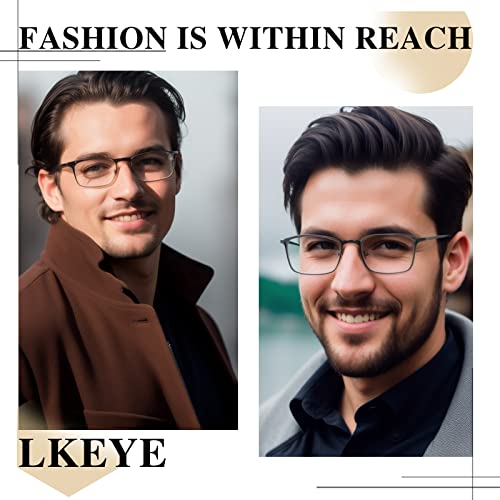 Image of LKEYE Progressive Multifocus Reading Glasses Men No Line Multifocal Transition Blue Light Readers Metal Wide Frame Eyeglasses