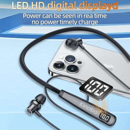 Image of Kinobo Neckband Bluetooth Headphones, 6.0 Bluetooth 100 Hours Playtime,IPX7 Sports Waterproof Earbuds with Microphone Noise Cancelling with HiFi Speakers Multiple Switchable Sound Modes