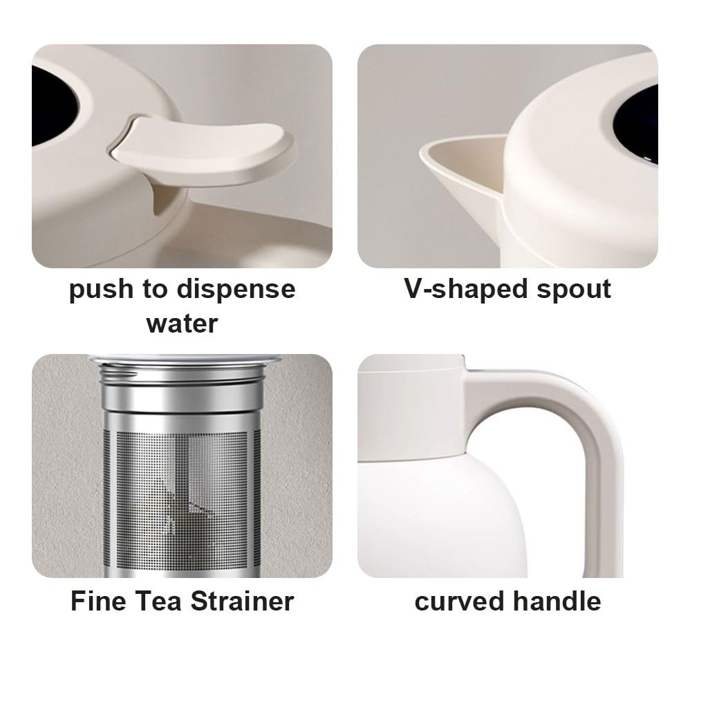 Tetera térmica aislante, cafetera de acero inoxidable de doble pared con botón de presión, jarra de líquido caliente de 1,5 L para café y té
