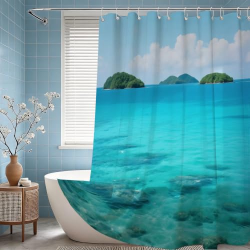 Rideau de douche polyester corail imprimé 3D imperméable avec anneaux - 3