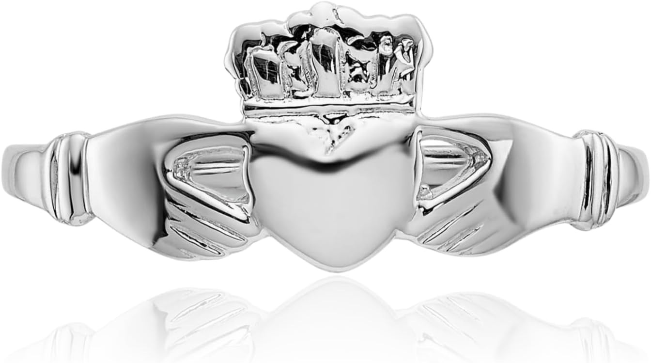 IceCarats 14K Solid White Gold 6mm Heart Celtic Claddagh Band Ring Polished