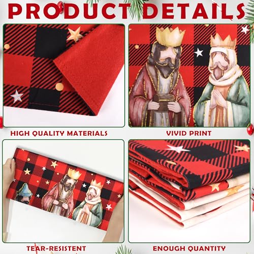 Image of TREWAVE Christmas Chair Covers Set of 6 Buffalo Plaid Nativity Scene Chair Back Covers Holiday Dining Chair Slipcovers Protector Kitchen Dining Room Decor Festival Party Decoration