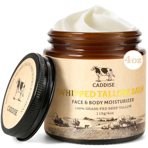 CADDISE Whipped Beef Tallow for Skin – 100% Grass-Fed Handmade Cream Moisturizer for Face & Body, Natural with Honey, Shea Butter, Jojoba Oil, Non-Greasy, Nourishing for Men, Women, Kids, 4 Oz