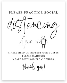 Andaz Press Social Distance Canvas Wedding Party Signs, Please Practice Social Distancing, 8 x 10- inch, Formal Black and White Canvas Print Table Sign, 1-Pack