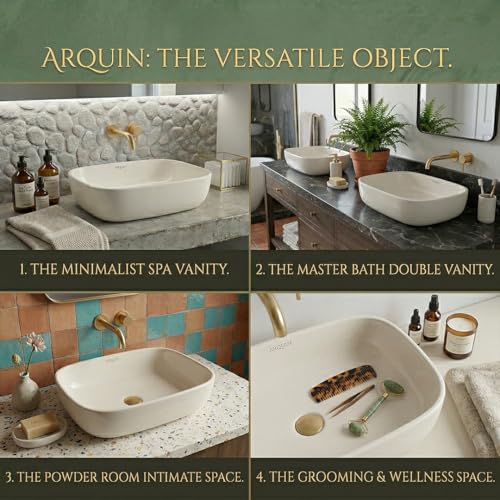 Image of ARQUIN ARQUIN Wash Basin for Bathroom Table Top Washbasin, Countertop Basin | Ceramic Washbasin Bathroom,Hotel | Living Room | Office Vanity Wash Basin (19.29x 15.35x5.12 Inch)