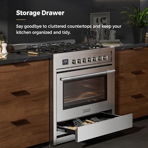 Empava 36GR12_N Gas Range, Convection Oven 4.3 Cu. Ft With Touch Timer, 5 Deep Recessed Burners Cooktop, Heavy Duty Continuous Grates In Stainless Steel, Freestanding & Slide-In,36 Inch thumb #4