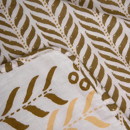 Image of HUESLAND 100% Cotton Reversible Dohar Single Bed Cotton | Soft Cambric Weave, Lightweight AC Blanket for Summer & All Weather Use | 56 x 89 inches, Petal - White, Moss Green & Mustard