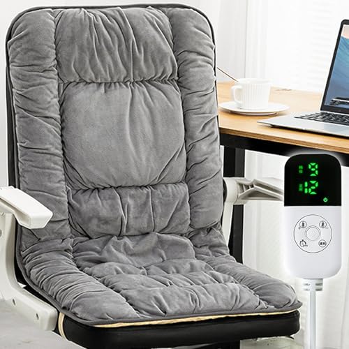 オフィスチェア用電気座布団、ランバーエアバッグサポート付き椅子 ヒーター、9段階の熱レベルと1〜12時間タイマー付き広い加熱エリアの座布団 ヒーター(Gray,Large)