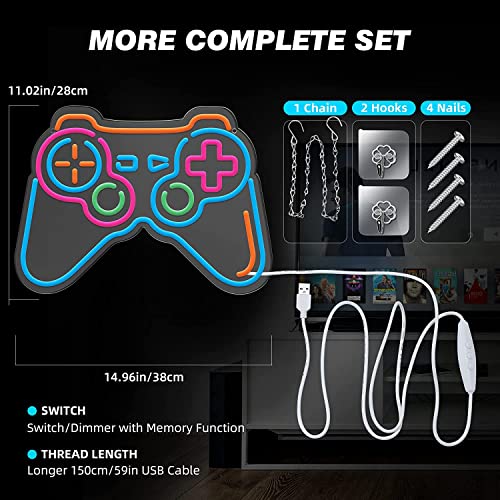 Eufrozy Neon Light Sign Gamer, Acrylic LED Gaming Neon Sign with 10-Level Dimming and Memory Function, USB Powered Neon Controller Light for Wall Decor, Boys Bedroom, Man Caves, Party, Birthday Gifts - Image 3