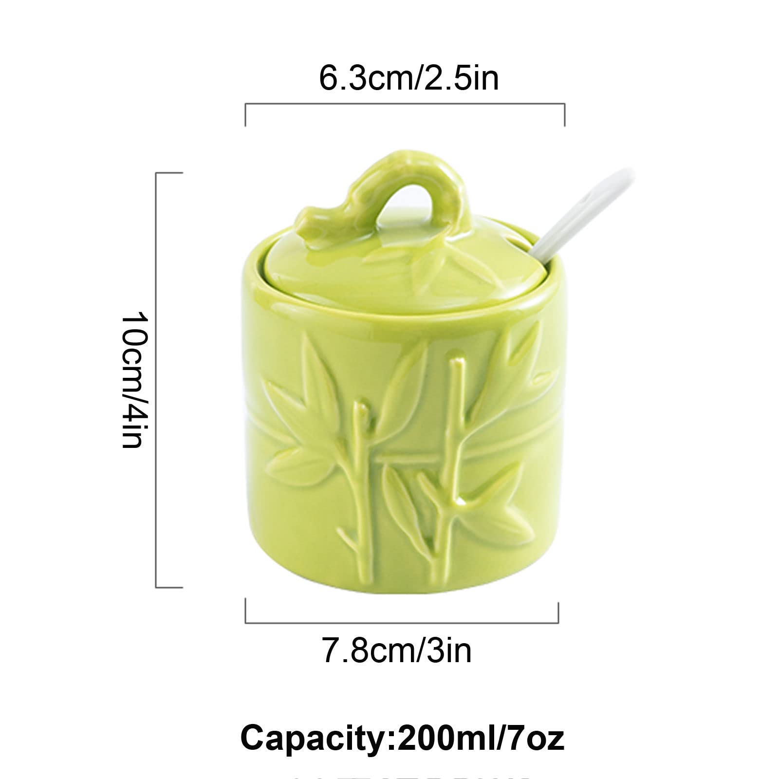 Sucrier, Boîte À Assaisonnement, Sucrier Chinois avec Couvercle, Pot De Rangement en Feuilles De Bambou en Relief, Pot À Sel en Porcelaine Verte 200 ML/7 Oz, pour C,Green-1