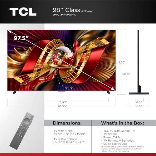 Image of TCL 98 Inch Class QM8L Series | SQD-Mini-LED QLED Smart TV | 98QM8L, 2026 Model | 144Hz | Ultimate Color Brightness & Contrast | Google AI Bang & Olufsen | Voice Control Gaming Streaming Television