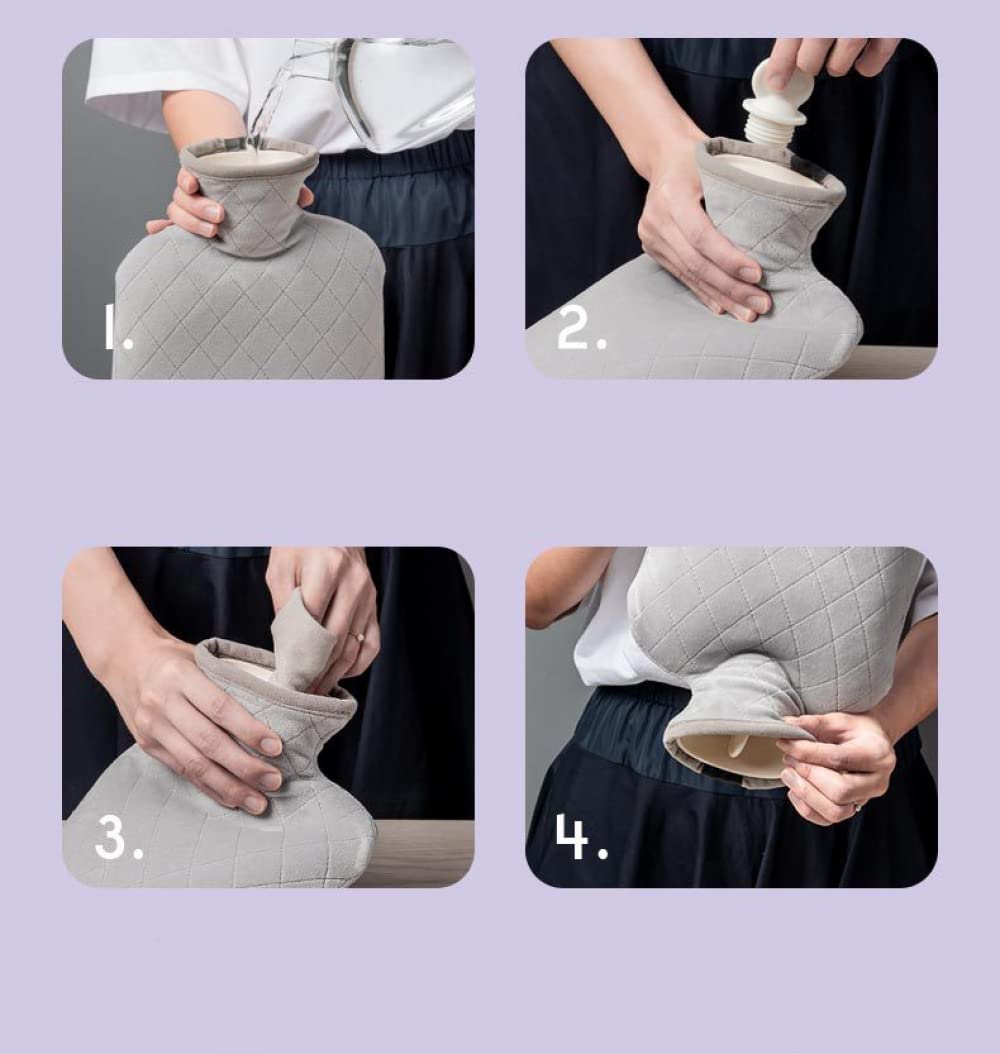 Bolsa de Agua Caliente con Tapa 1.2L Botella de Agua Caliente Clásica Libre de BPA para la Cama, Dolor de Hombro y Calentador de Pies de Mano, Calambres Menstruales, Compresa Caliente -Black