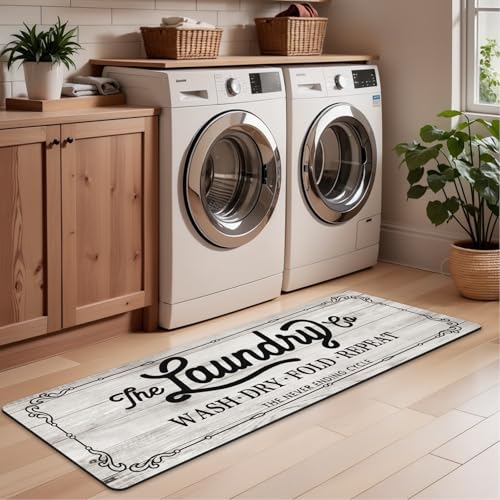 Image of Pauwer Laundry Room Rug Runner 20 inchx60 inch, Non Slip Waterproof Mat, Beige