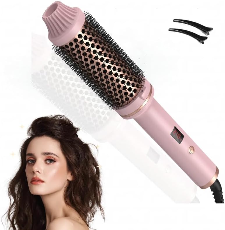 IUI Beauty Thermal Brush, 3-in-1 Pro Negative Ion Two PTC Heaters Thermal Brush, IUI Beauty Perfect Style in 30 Seconds, Snag-Free bristles for a Smooth, Seamless Glide, Up to 410F (Pink)