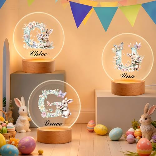 Lámpara de noche conejo con flores personalizada miniatura 2