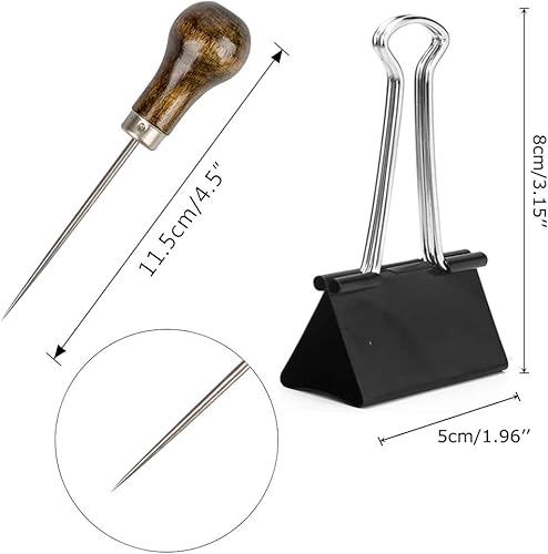 Miniatura 4 de DaKuan - Juego de 20 herramientas para encuadernación, carpeta de hueso encerado, hilo de lino encerado, mango de madera, agujas de ojo grande,