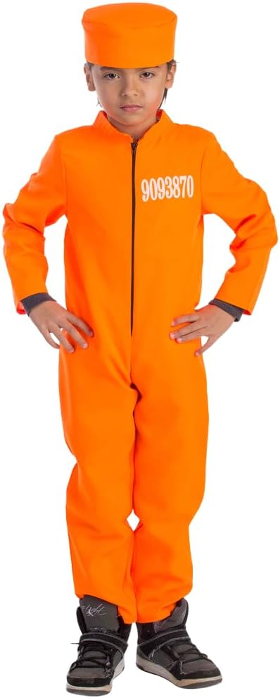 Dress Up America Kids Prisoner Costume - Inmate Costume - Orange Jumpsuit & Hat for Boys and Girls Medium
