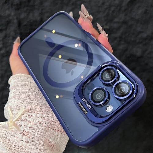 Étui magnétique antichoc pour iPhone 12 avec anneau de charge et support bleu