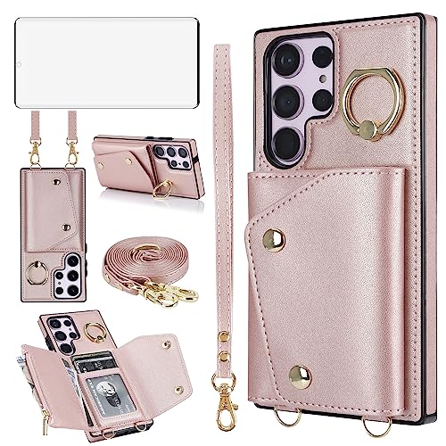 Étui Samsung S23 Ultra Asuwish avec protection écran et fente cartes noir