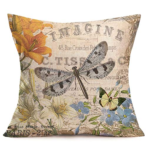 Smilyard Throw Pillow Covers Adorable Animals Dragonfly Butterfly Flower Decorative Pillow Case  Cotton Linen Square Throw Pillowcases Home Couch Quote Cushion Cover 18X18 Inches(Dragonfly) #TOP19
