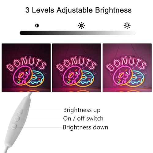 Image of Donuts Neon Sign, Neon Lights Hanging Wall Art Decoration for Home Kitchen Business Bakery Restaurant Bar Cafe Fast Food Shop, USB Powered Ultra Bright Dimmable