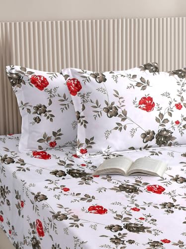Image of DECORUM 190TC Cotton Feel Double Bedsheet with 2 King Size Pillow Covers | 90X100 Inches | Soft & Breathable Fabric| Lightweight & Comfortable | Premium Printed Bedding Set for Home |Rose Floral Print
