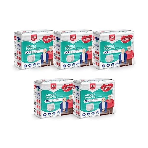 Image of JOYFIX Adult Diapers | Pant Style | Waist Size 96-150 cm (38 inch-59 inch) | Extra Large | Pack of 5 | Odour lock | Anti-Bacterial Absorbent - XL (50 Pieces)