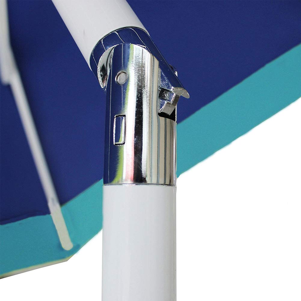 BAKAJI Parasol de plage de jardin avec poteau en acier pliable, revêtement en tissu anti-UV, diamètre 210 cm, avec bandoulière étui, turquoise, Ø 210 cm