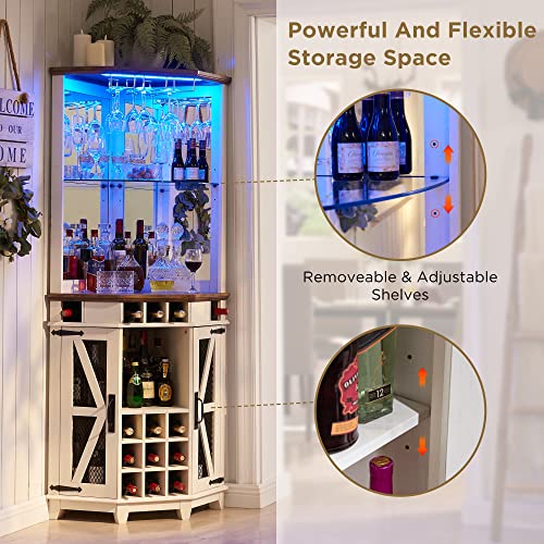 OKD-Corner-Bar-Storage-Cabinet-72-Tall-Farmhouse-Wine-Bar-Cabinet-wBarn-Door-Adjustable-Shelf-Home-Bar-Cabinet-wLED-Light-Glass-Rack-for-Dining-Room-Living-Room-Kitchen-Antique-White OKD Corner Bar Storage Cabinet 72 Tall Farmhouse Wine Bar Cabinet wBarn Door Adjustable Shelf Home Bar Cabinet wLED Light Glass Rack for Dining Room Living Room Kitchen Antique White