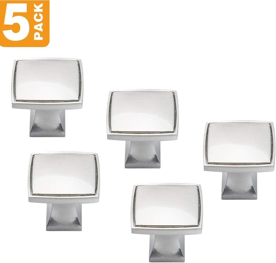 Southern Hills Brushed Nickel Cabinet Knobs - Pack of 5 - Square Cabinet Pulls - Satin Nickel Kitchen Hardware - SH0217-SN-5