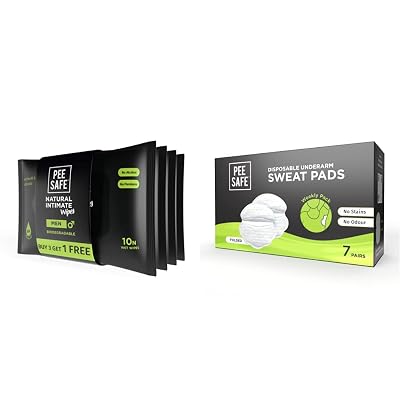 PEESAFE Intimate Wipes for Men Biodegradable pH balanced 40 Wipes Tea Tree, 4 count & Pee Safe Disposable Underarm Sweat