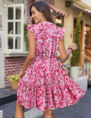 Image of HOTOUCH Women Printed Dress for Summer Short Ruffle Sleeve Dress Tiered Mini Dress with Pockets