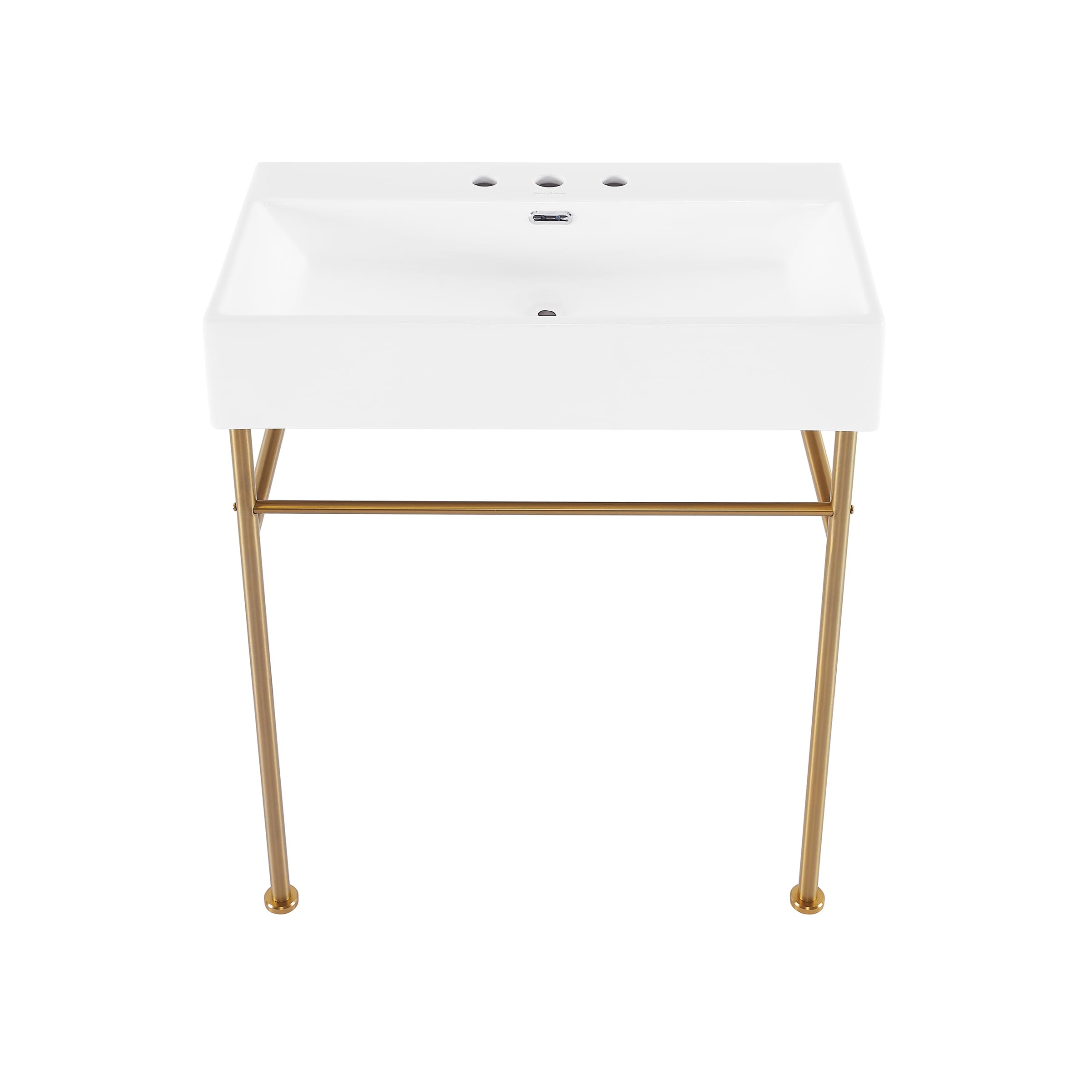 Évier console blanc 76,2 cm Claire avec pieds dorés brossés