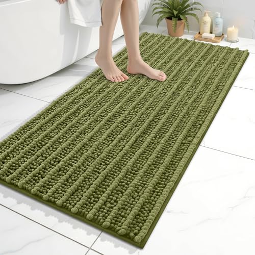 Image of Arotive Luxury Bathroom Ruuner Rugs 47x24, Extra Soft Thick Absorbent Shaggy Chenille Bath Rugs, Machine Wash Dry, Bath Mats for Bathroom Floor, Tub and Shower, Home Decor Accessories, Willow Green