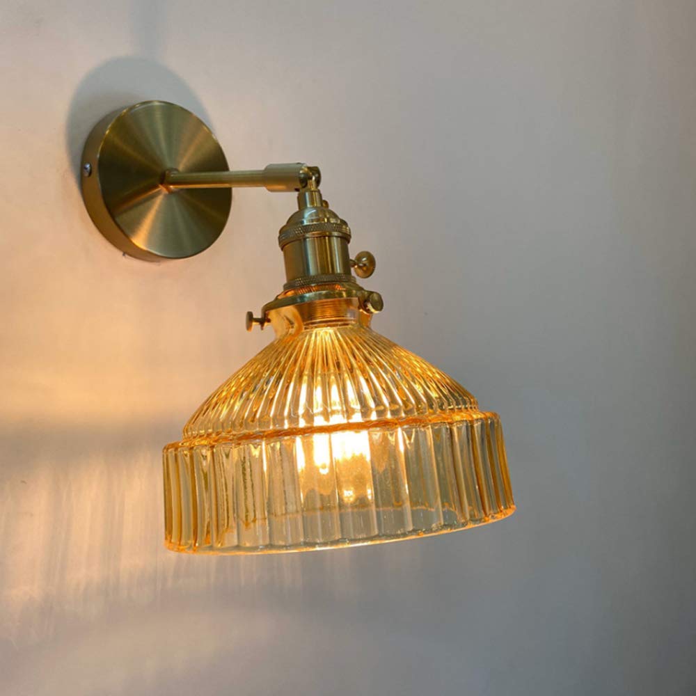 SXWNBIFH Nordic Personality Glass Brass Wall Lamp Literary Fresh Wind Wall Light E27 Socket Wall Lighting Fitting Bedroom Bedside Lighting for Dining Room Aisle Balcony Wall Sconce,Amber