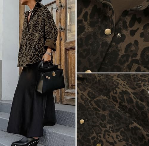 loveimgs Women Vintage Leopard Button Down Shirt Fall Jacket Long Sleeve Cheetah Print Oversized Cardigan Blouse Shacket4