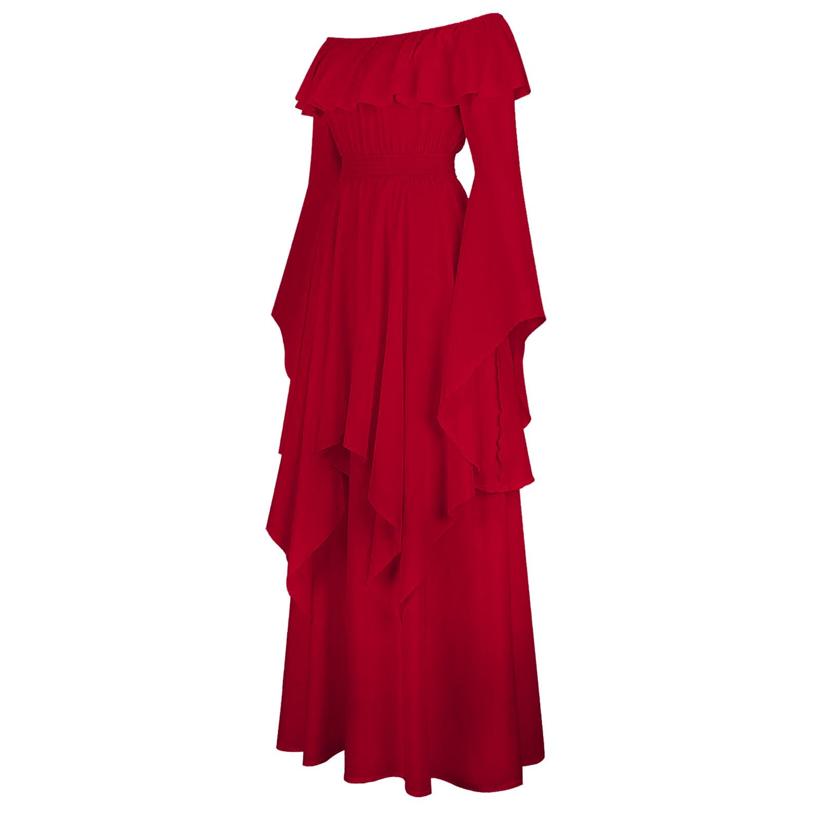 Mittelalter Kleid Damen Renaissance Kostüm Gothic Langarm Kleidung Maxi | Retro Corsagenkleid, One Shoulder Kleid, Faschingskostüm Outfit, Viktorianisches Kostüme, für Cosplay Karneval Halloween
