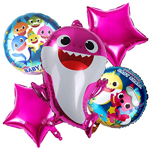 Image of Propsicle Birthday Baby Shark Decorations Foil Pink Balloon Pack of 5 Set For Baby Shark Theme Kids Party Princess Kids Helium Foil Balloon Item.