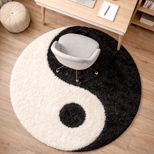 Image of Ultra Soft Plush Shaggy Polyester Round Area Rug for Kids Playroom Nursery Bedroom and Safe Indoor Play Spaces - (Yin Yang, Round, 3x3 feet)