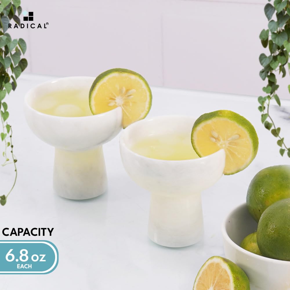 Radicaln Margarita-Gläser aus Marmor, 10,2 cm, handgefertigt, Weiß, Champagnerglas, Trinkset, ideale Cocktail- und Martini-Gläser für die Küche