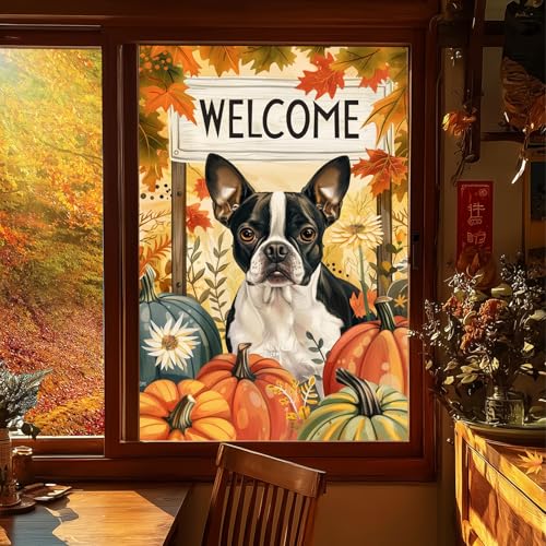 Vinilo Decorativo Otoño Boston Terrier 31x47 pulg miniatura 1