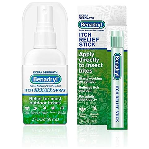 Benadryl Cooling Anti-Itch Spray 2 fl. Oz and Benadryl Extra Strength Itch Relief Stick 0.47 fl. oz, Both with Diphenhydramine 1 ea Cover
