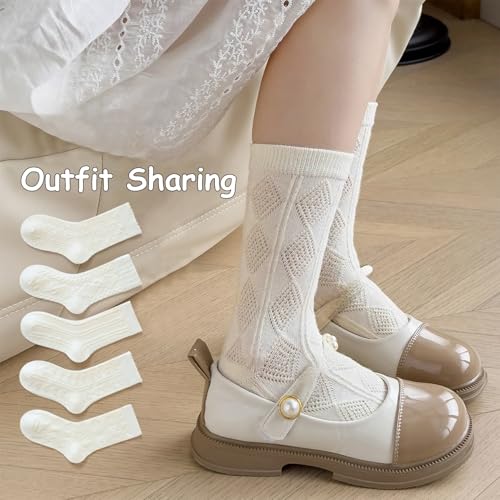 Toddler Girl Crew Socks Sweet Seamless Princess Dress Socks 5 Pairs Spring Fall2